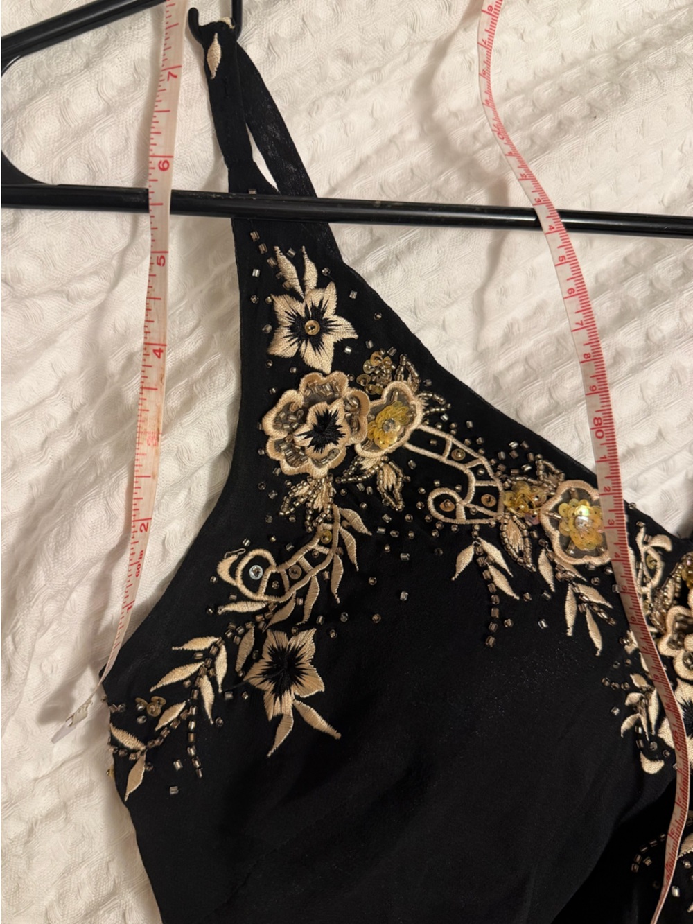 Sue Wong Black Silk Dress with Floral Beaded Embroidery - Picture 3 of 5